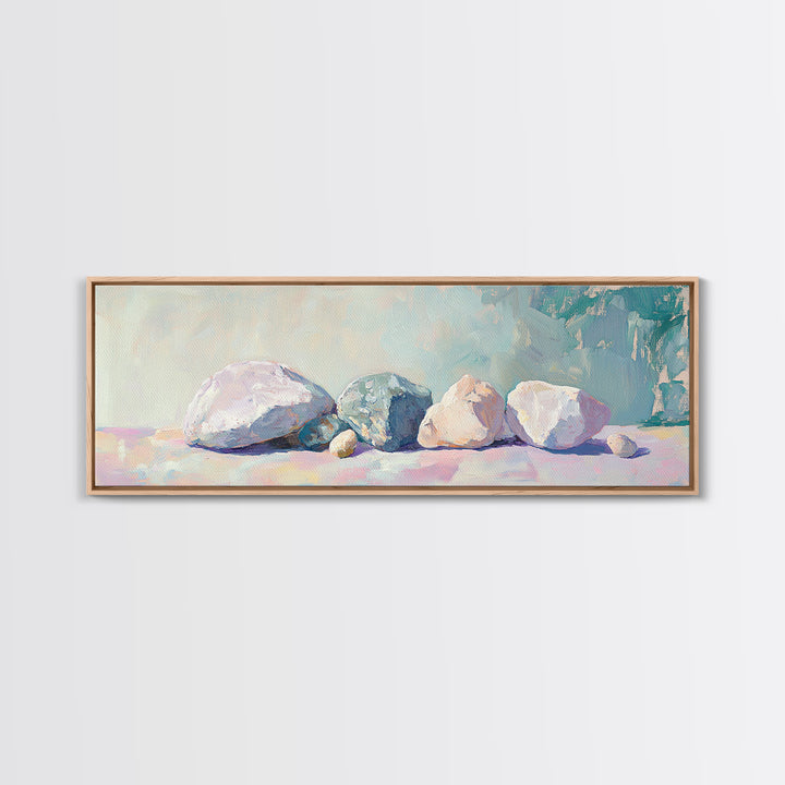 Pastel Stone Still Life Wall Art, Neutral Coastal Canvas Print, Minimalist Nature Decor, Serene Living Room Wall Decor Prints