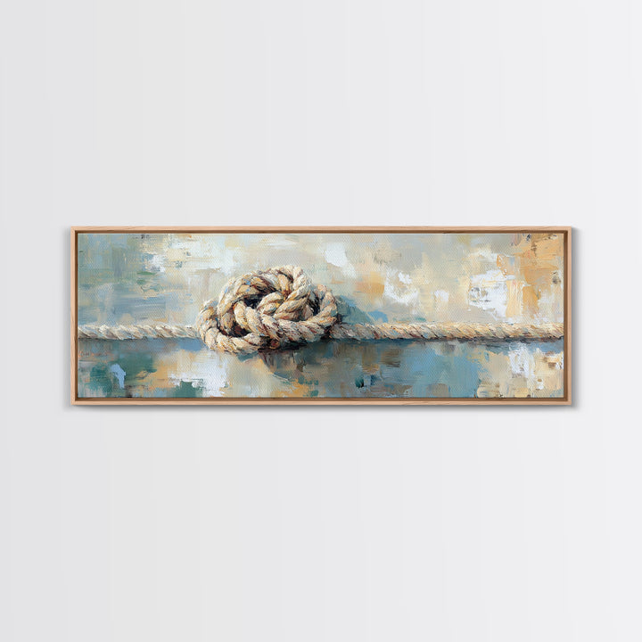 Weathered Rope Knot Wall Art, Nautical Framed Canvas Print, Coastal Beach House Decor, Rustic Lake House Gift For Him, Wall Decor