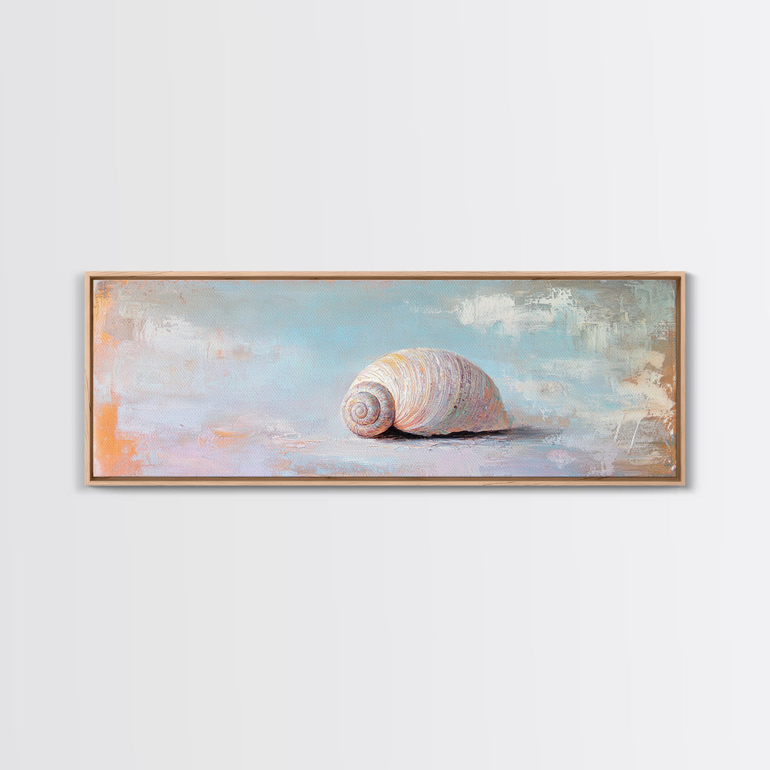 Pastel Seashell On Soft Blue Sand Canvas Print, Coastal Wall Art, Beach House Decor, Ocean Nursery Art, Seaside Gift For Her