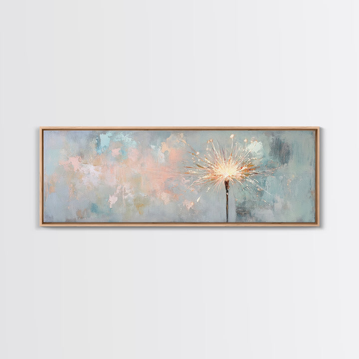 Bright Sparkler On Pastel Blue Canvas Print, Celebration Wall Art, New Year Decor, Party Wall Decor, Unique Gift For Her