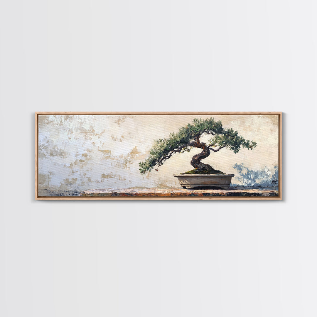 Twisted Bonsai Tree Framed Canvas Print, Japandi Zen Wall Decor, Minimalist Nature Art, Calm Office Living Room Decor Gift