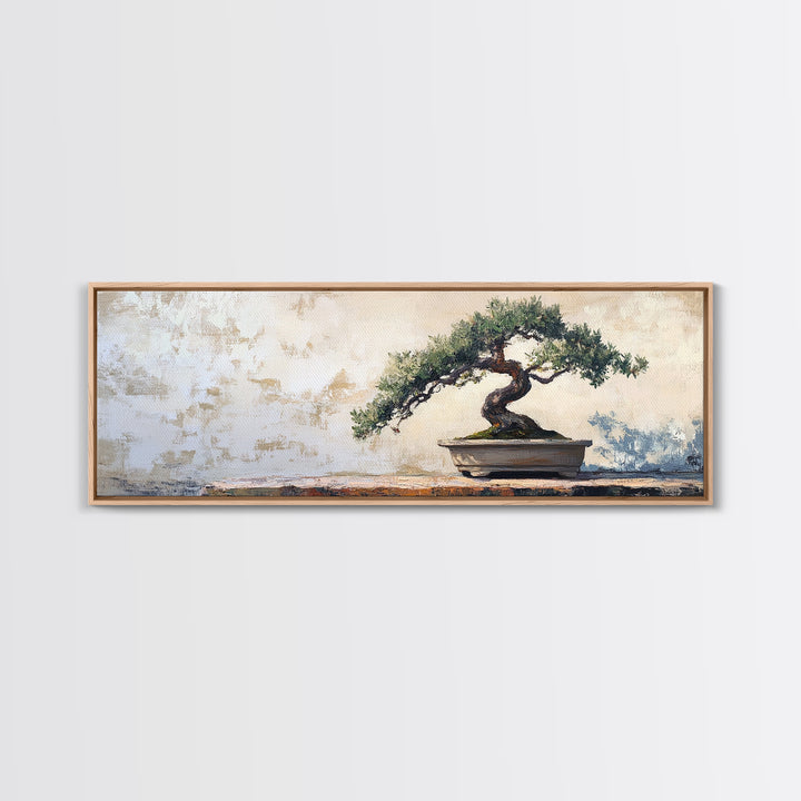 Twisted Bonsai Tree Framed Canvas Print, Japandi Zen Wall Decor, Minimalist Nature Art, Calm Office Living Room Decor Gift