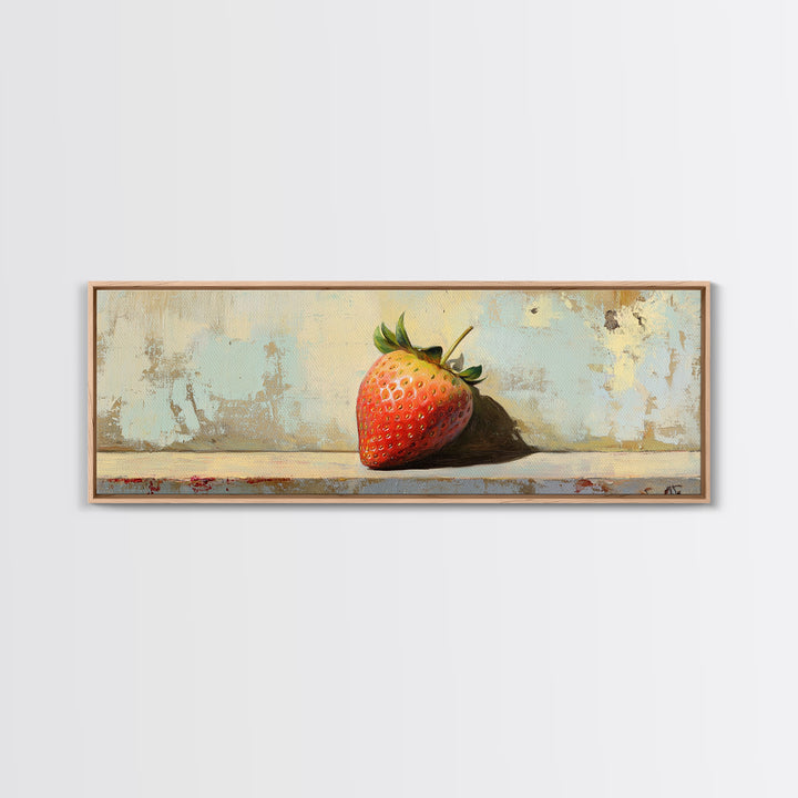 Single Strawberry Still Life Wall Art, Rustic Kitchen Decor, Fruit Art Print, Farmhouse Canvas, Dining Room Decor Gift Idea
