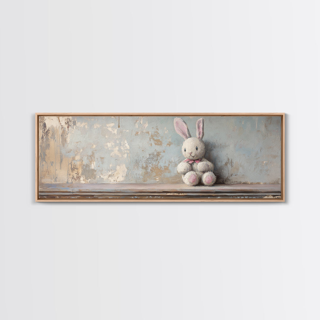 Plush Bunny Toy Wall Art, Soft Pastel Nursery Decor, Baby Girl Room Art, Whimsical Animal Print, Baby Shower Gift For Kids