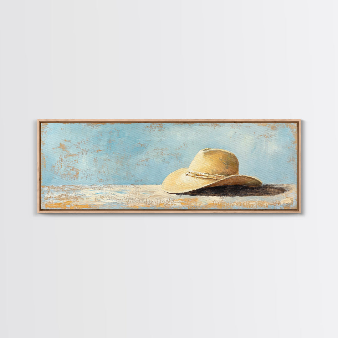 Wide Brim Straw Hat Wall Art, Neutral Coastal Decor, Beach House Print, Summer Bedroom Decor, Minimalist Canvas Gift For Her