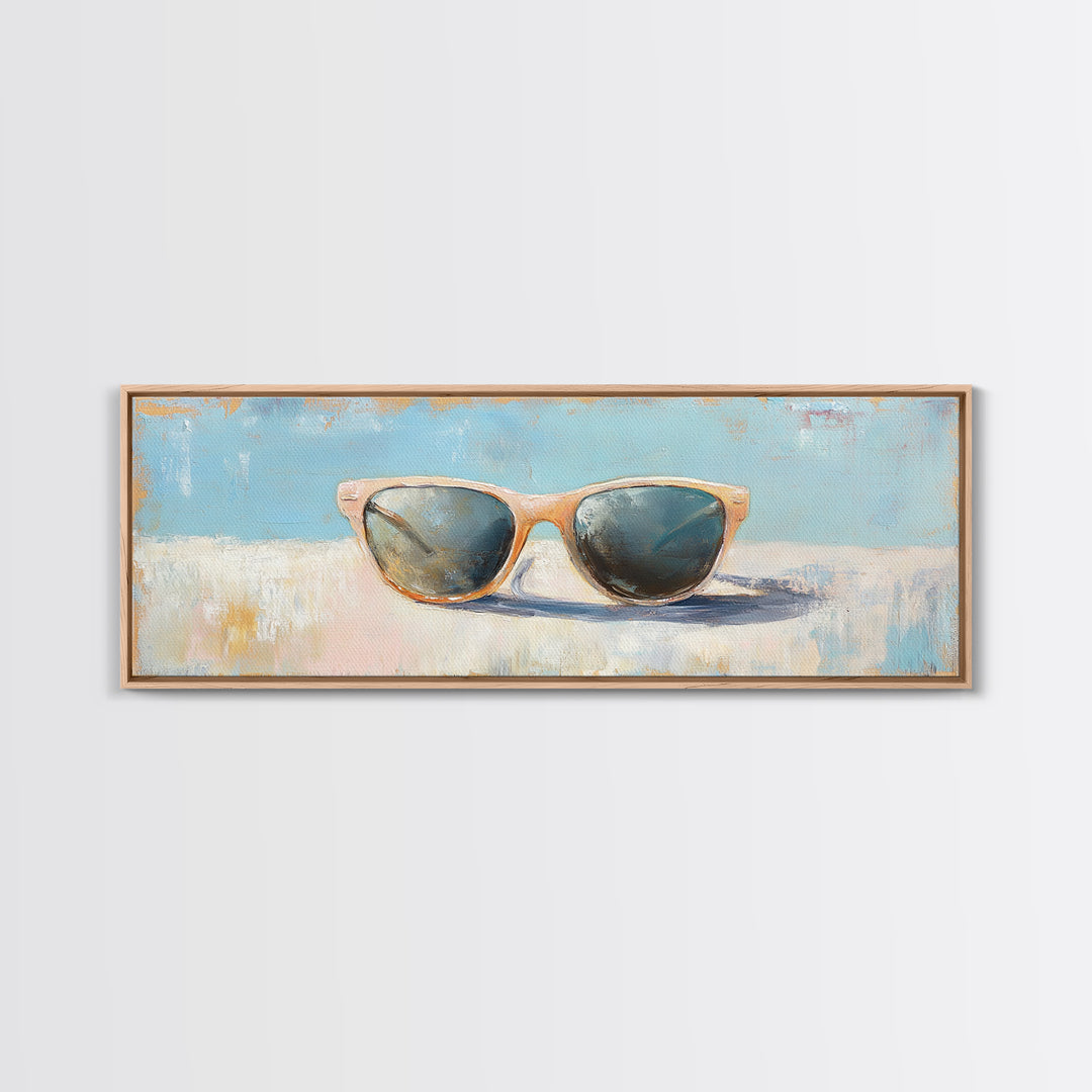 Retro Sunglasses Still Life Canvas Print, Summer Beach Wall Art, Minimalist Coastal Decor, Fashion Wall Art, Gift For Her