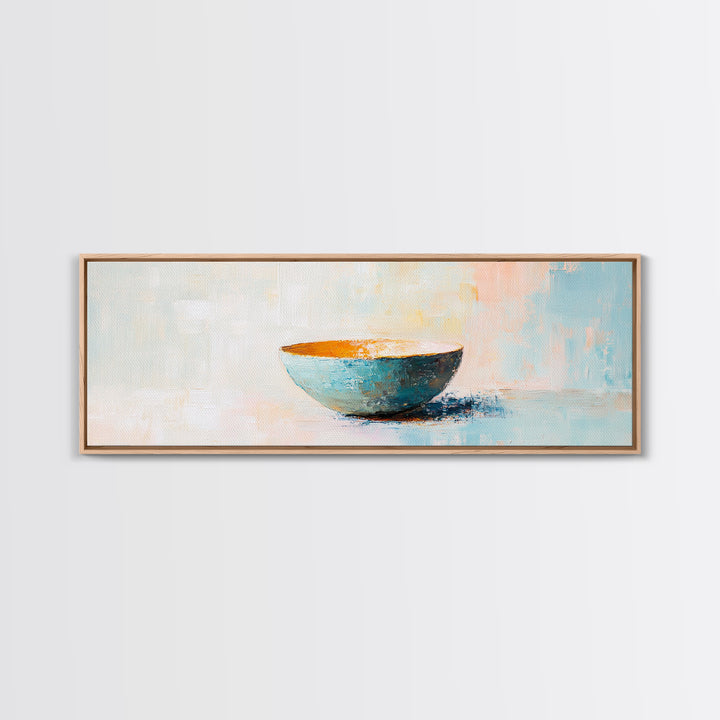 Turquoise Ceramic Bowl Canvas Print, Minimalist Kitchen Wall Art, Modern Neutral Decor, Soft Abstract Still Life Painting