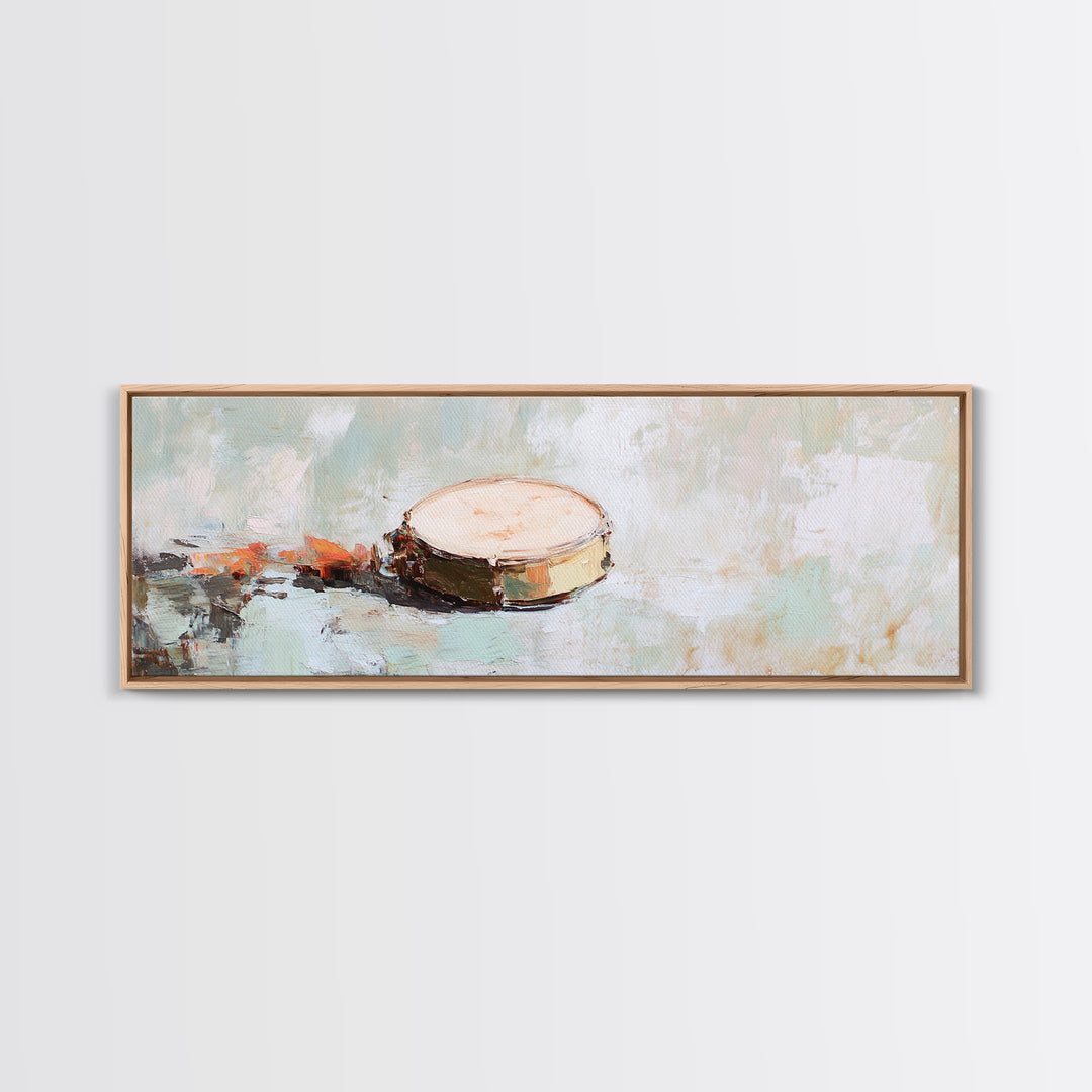Rustic Hand Drum Framed Canvas Print, Boho Music Wall Art, Earth Tone Instrument Decor, Textured Contemporary Painting Print