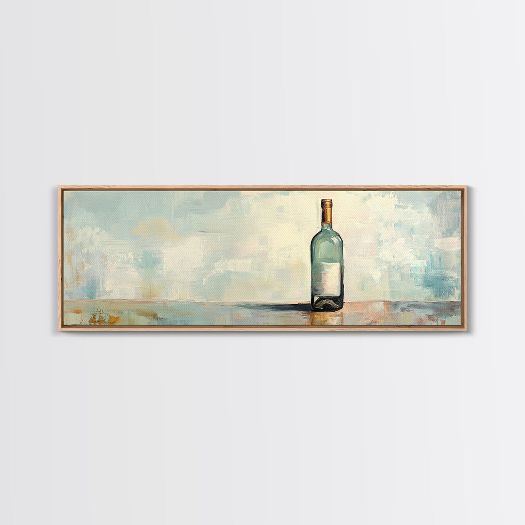 Solitary Blue Glass Bottle Still Life Canvas Print, Minimalist Wall Art, Calming Coastal Neutral Decor, Modern Living Room Art