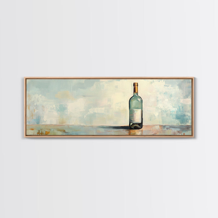 Solitary Blue Glass Bottle Still Life Canvas Print, Minimalist Wall Art, Calming Coastal Neutral Decor, Modern Living Room Art