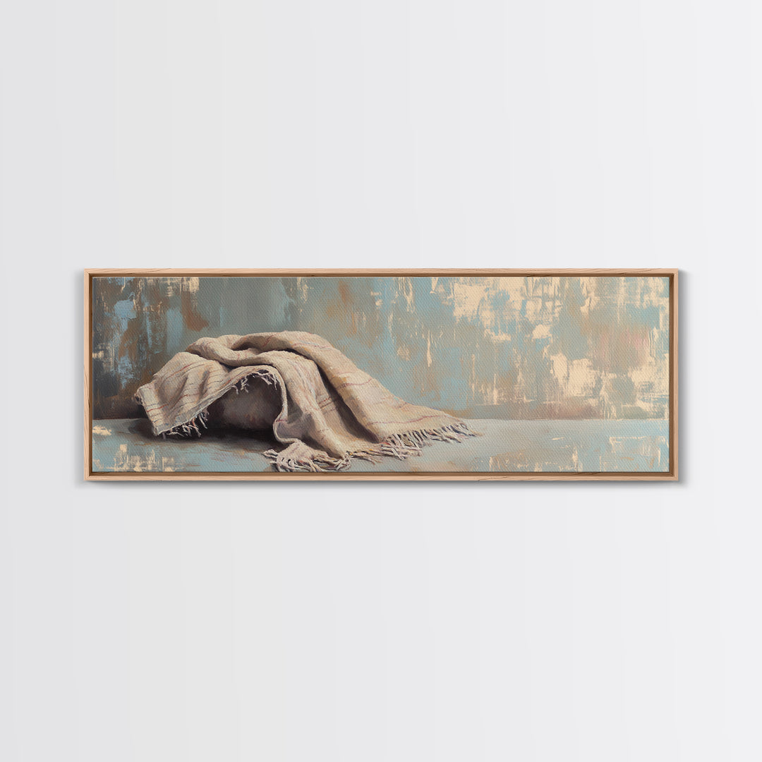 Folded Linen Blanket Still Life Wall Art, Neutral Home Decor, Wabi Sabi Art, Minimalist Canvas Wall Art For Bedroom Decor