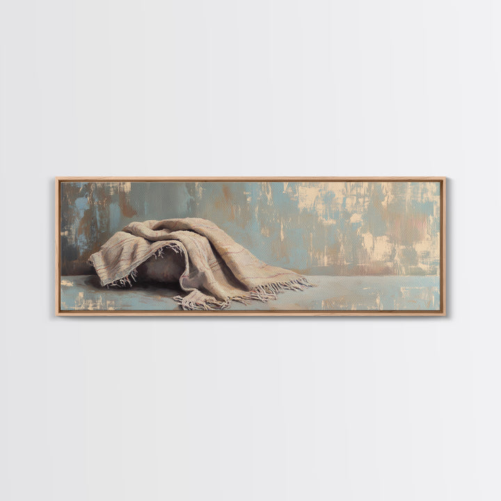 Folded Linen Blanket Still Life Wall Art, Neutral Home Decor, Wabi Sabi Art, Minimalist Canvas Wall Art For Bedroom Decor
