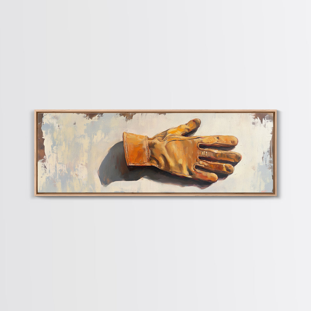 Leather Work Glove Still Life Wall Art, Rustic Garage Decor, Industrial Canvas Wall Art, Mechanic Gift, Masculine Office Decor