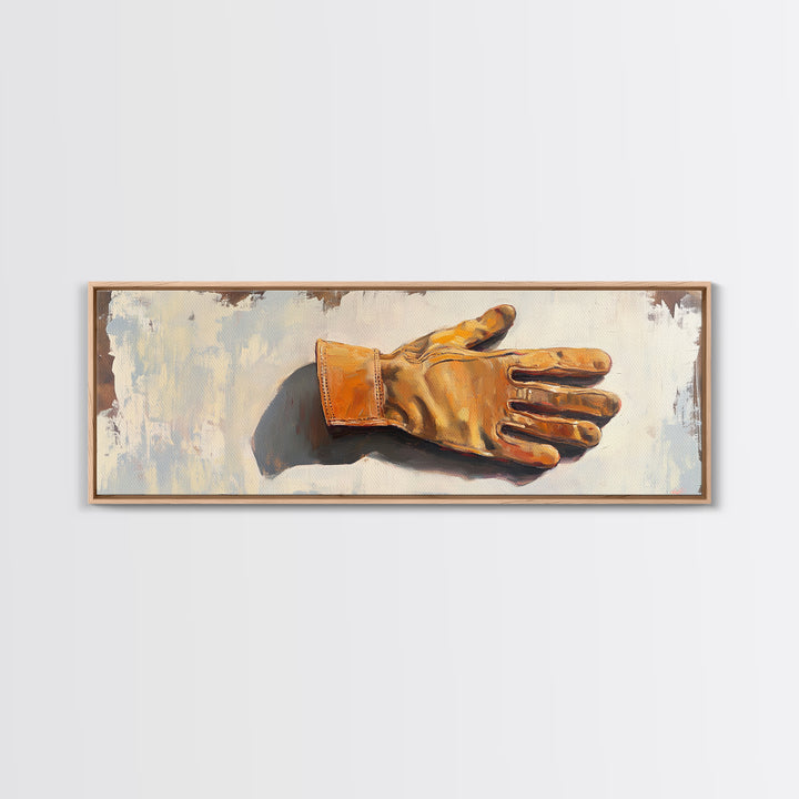 Leather Work Glove Still Life Wall Art, Rustic Garage Decor, Industrial Canvas Wall Art, Mechanic Gift, Masculine Office Decor