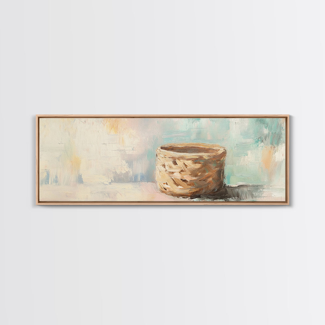 Woven Basket Still Life Canvas Print, Neutral Wall Art, Wabi Sabi Decor, Organic Modern Art For Living Room Home Decor Gift