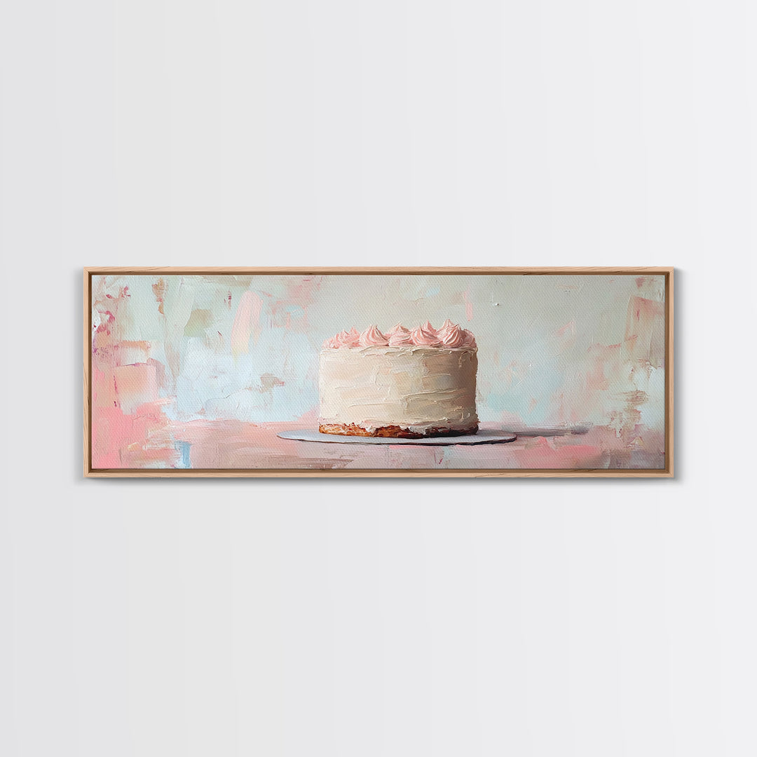 Pastel Frosted Cake Canvas Print, Cute Bakery Wall Art, Pink Kitchen Decor, Whimsical Dessert Art Birthday Gift For Baker