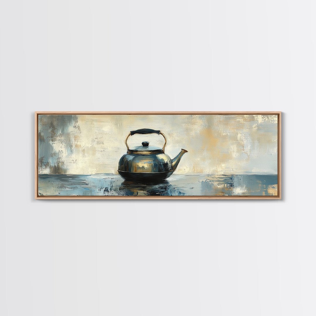 Black Tea Kettle Still Life Canvas Print, Rustic Kitchen Wall Art, Farmhouse Home Decor, Cozy Coffee Bar Gift For Tea Lovers