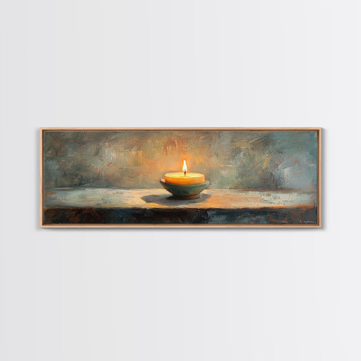 Glowing Candle Still Life Framed Canvas Print, Moody Wall Decor, Meditation Room Art, Rustic Home Decor, Calming Housewarming Gift