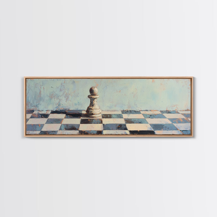 Lone Chess Pawn On Checkered Board Wall Art, Game Room Decor, Modern Office Canvas Print, Abstract Strategy Art Gift For Him