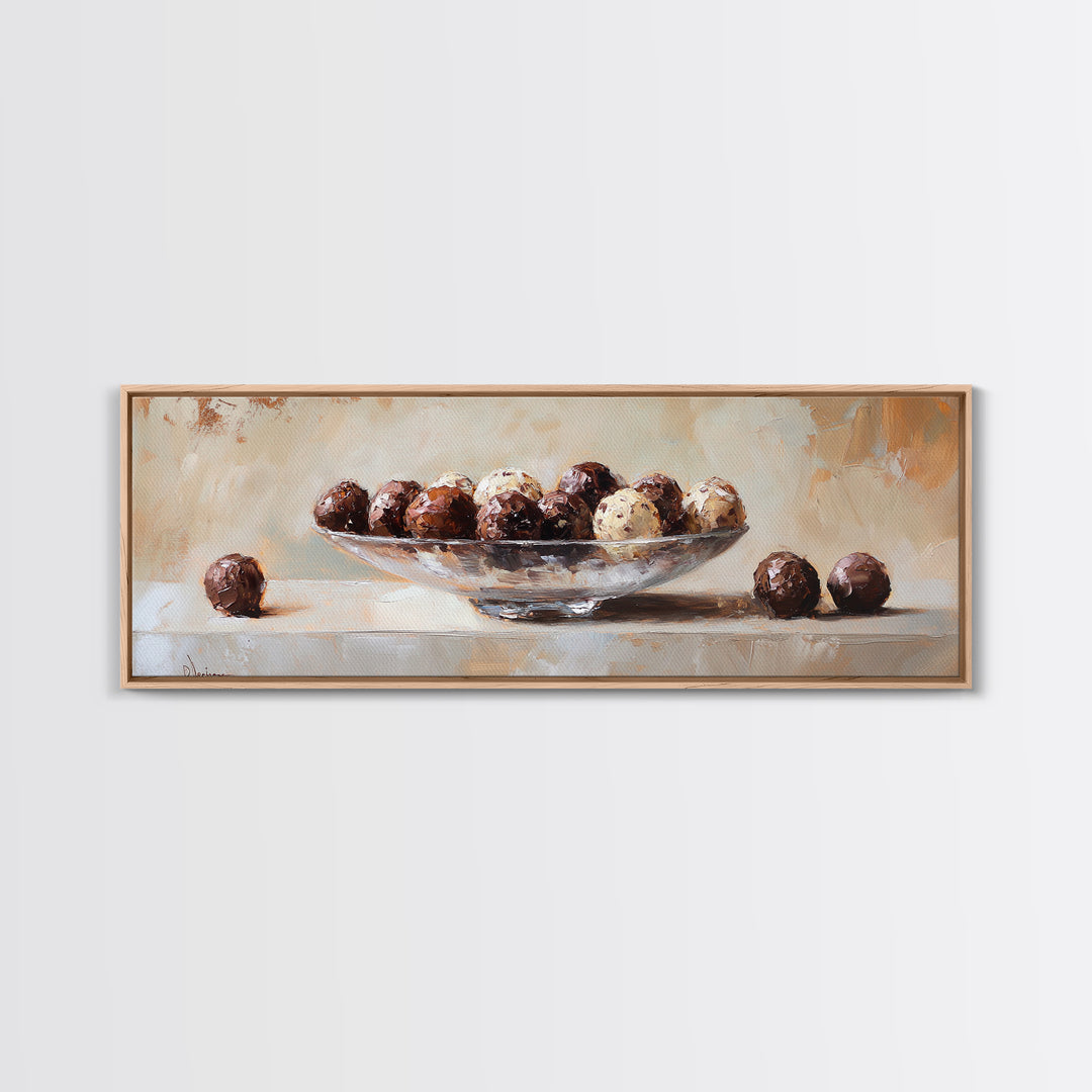 Chocolate Truffles In Glass Bowl Canvas Print, Kitchen Wall Art, Dining Room Prints, Foodie Gift, Still Life Wall Art Decor