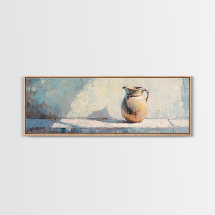 Sunlit Ceramic Pitcher Still Life Wall Art, French Country Decor, Neutral Kitchen Art, Rustic Canvas Print, Housewarming Gift