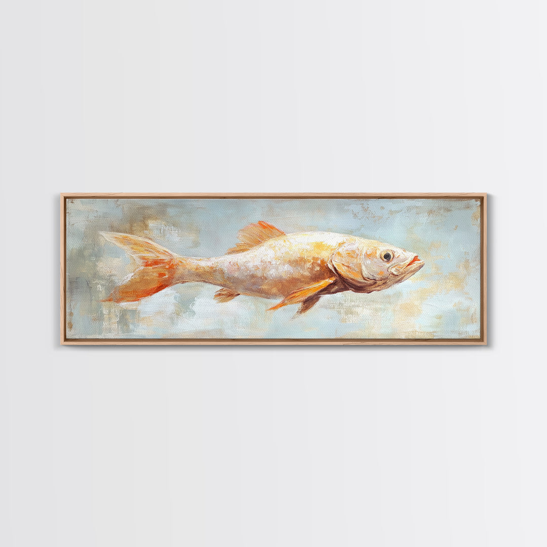 Orange Fish Painting Wall Art, Coastal Kitchen Decor, Nautical Canvas Wall Art, Ocean Animal Art Print For Beach House Decor