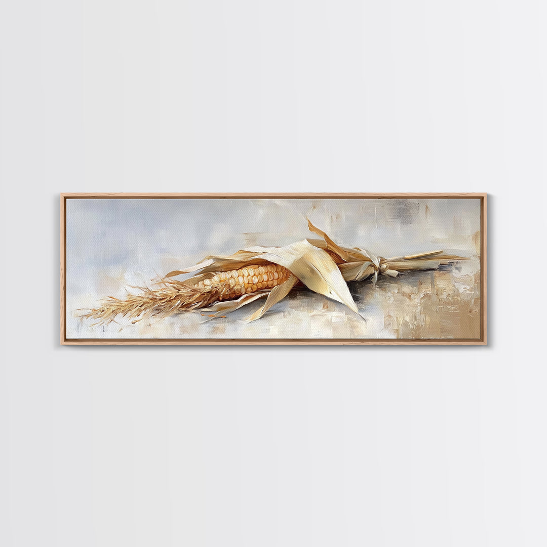 Dried Corn Husk Still Life Wall Art, Farmhouse Kitchen Decor, Rustic Canvas Print, Harvest Food Art For Country Home Decor