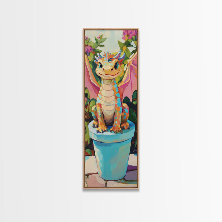 Cute Baby Dragon In Flower Pot Wall Art, Fantasy Art Print, Whimsical Nursery Decor, Kids Room Art, Unique Gift For Her