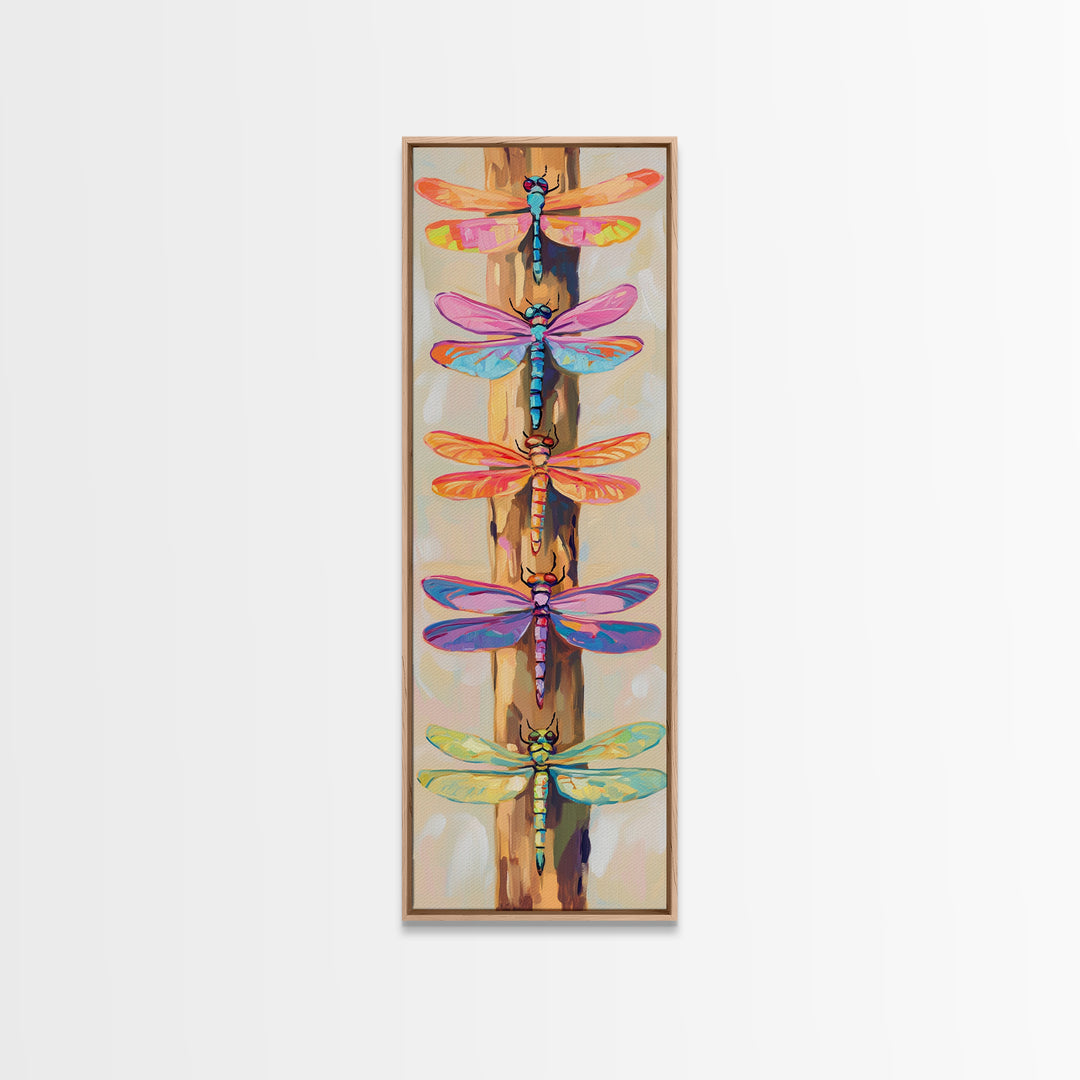 Rainbow Dragonflies On Rustic Wood Wall Art, Nature Inspired Art, Insect Art Print, Whimsical Wall Decor, Garden Decor Gift