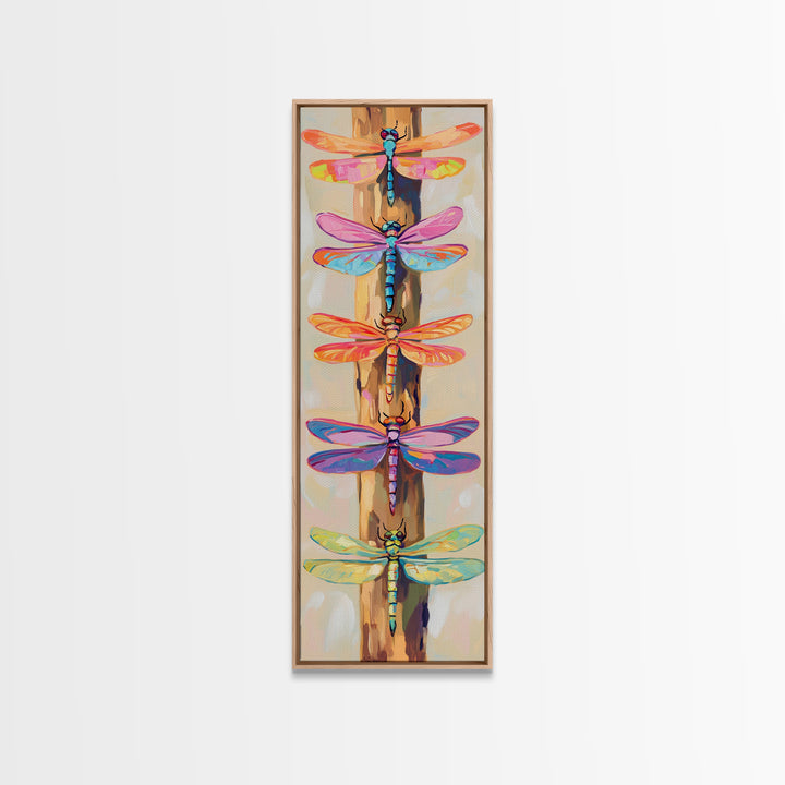 Rainbow Dragonflies On Rustic Wood Wall Art, Nature Inspired Art, Insect Art Print, Whimsical Wall Decor, Garden Decor Gift