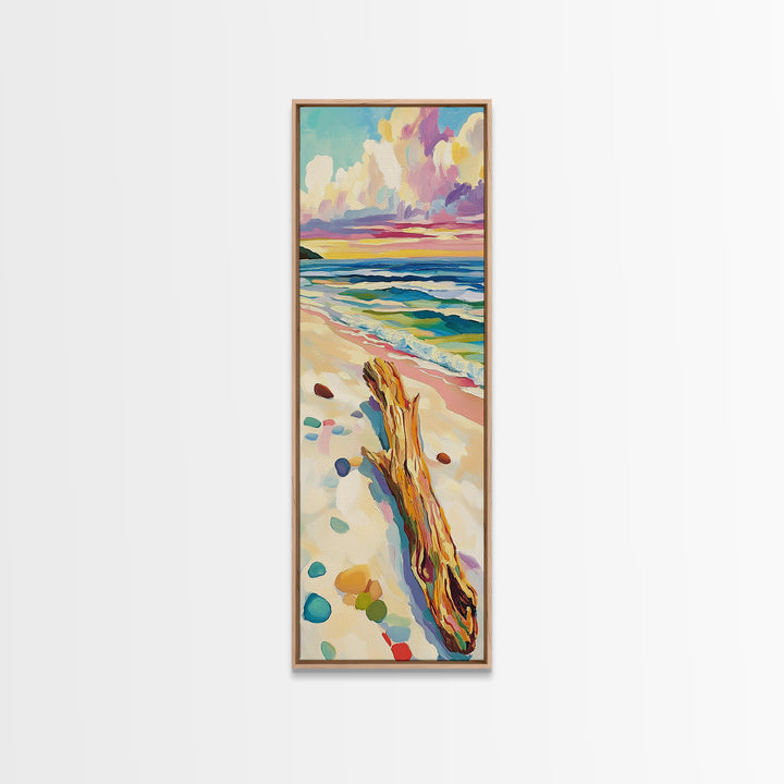 Ocean Driftwood Sunset Canvas Print, Coastal Wall Art, Beach House Decor, Seascape Painting, Living Room Wall Decor, Ocean Wall Art
