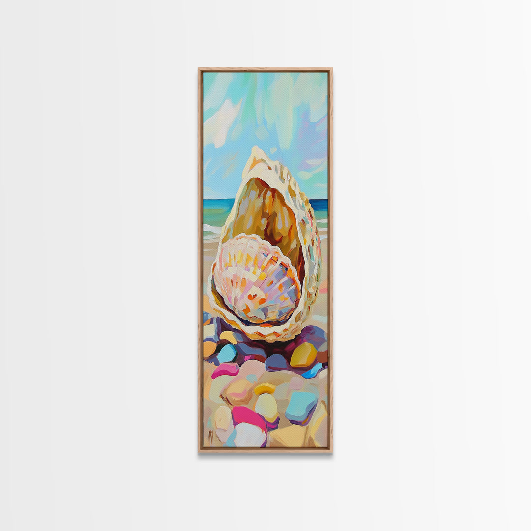 Pastel Seashells On Sunny Beach Wall Art, Coastal Canvas Wall Art, Beach House Decor, Ocean Art Print, Summer Home Decor