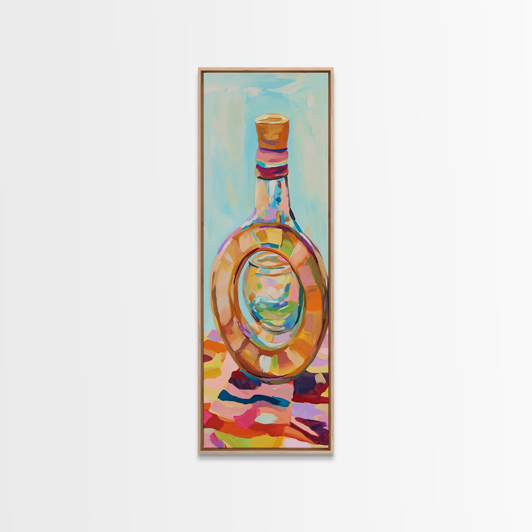 Colorful Glass Bottle Still Life Canvas Print, Modern Kitchen Wall Art, Eclectic Home Decor, Bright Bar Cart Art Print, Housewarming Gift