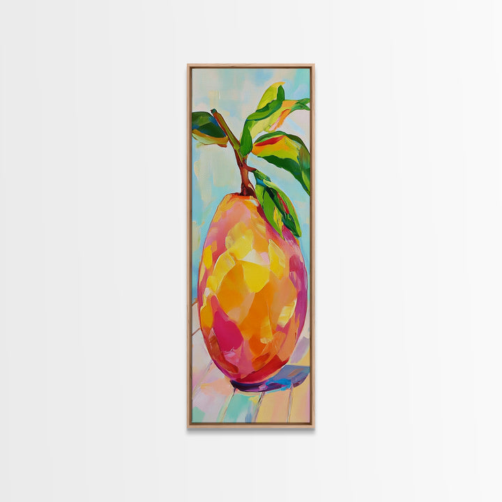 Bright Mango Fruit Painting Wall Art, Colorful Kitchen Decor, Tropical Botanical Art Print, Farmhouse Kitchen Canvas Print