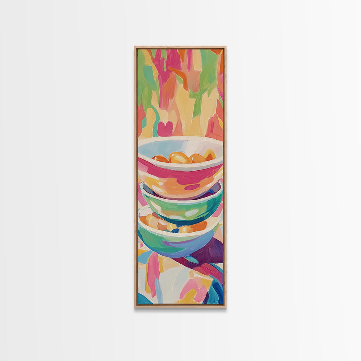 Stacked Colorful Bowls Wall Art, Bright Kitchen Canvas Print, Citrus Still Life Decor, Dopamine Dining Room Art Print Gift