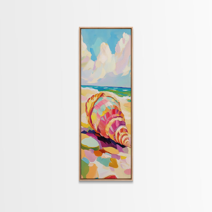Large Seashell On Sunny Beach Canvas Print, Coastal Wall Art, Ocean Decor, Beach House Art Print, Summer Housewarming Gift