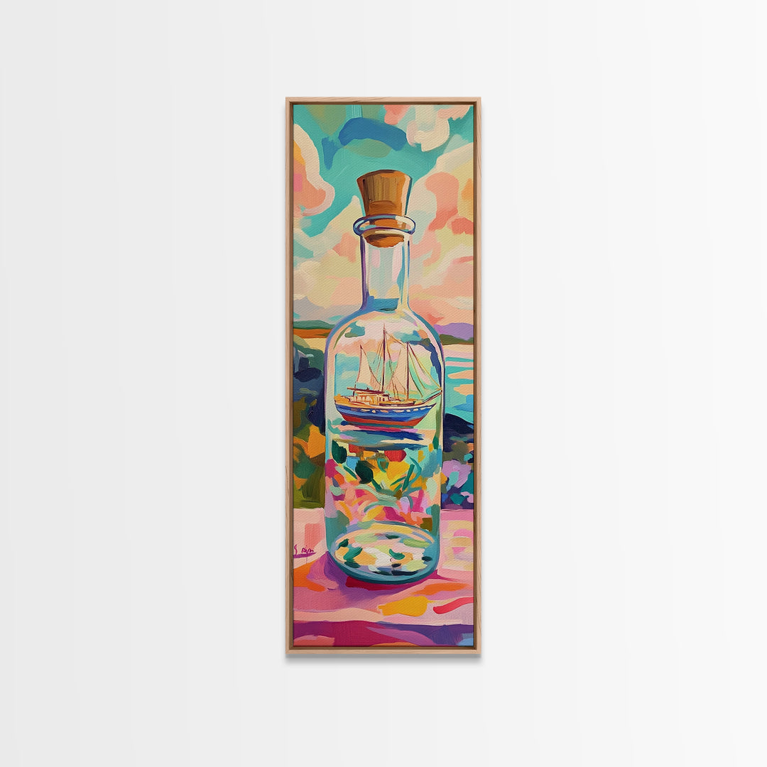 Sailing Ship In Glass Bottle Canvas Print, Coastal Wall Decor, Nautical Ocean Art, Beach House Decor, Gift For Sailboat Lover