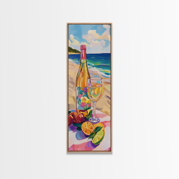 Champagne Bottle And Glass On Tropical Beach Canvas Print, Coastal Wall Art, Kitchen Decor, Wine Lover Gift, Summer Vibes Decor