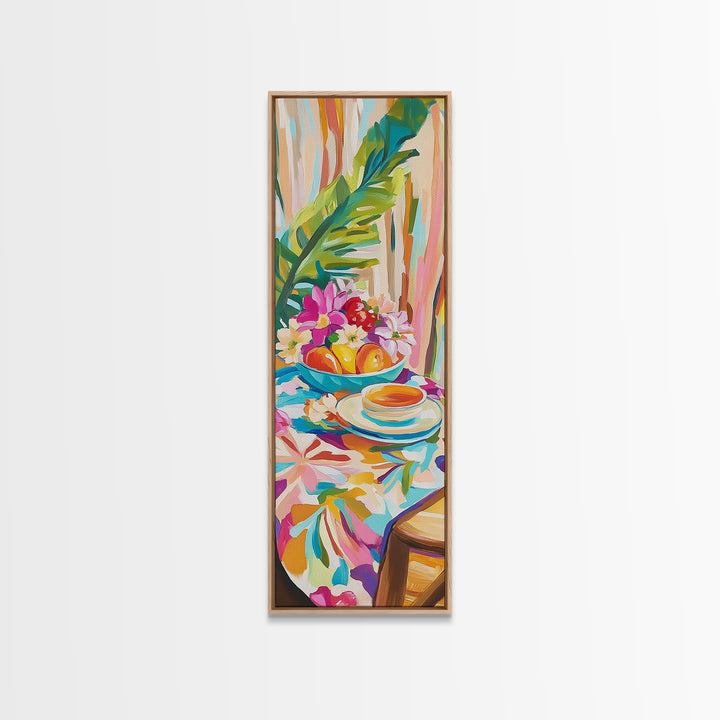 Tropical Tea Cup With Citrus And Flowers Wall Art, Colorful Kitchen Decor, Coastal Canvas Print, Bright Dining Room Art Print