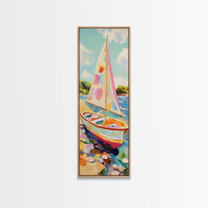 Sunny Sailboat On Blue Water Canvas Print, Nautical Wall Art, Summer Coastal Home Decor, Beach House Gift, Lake House Art