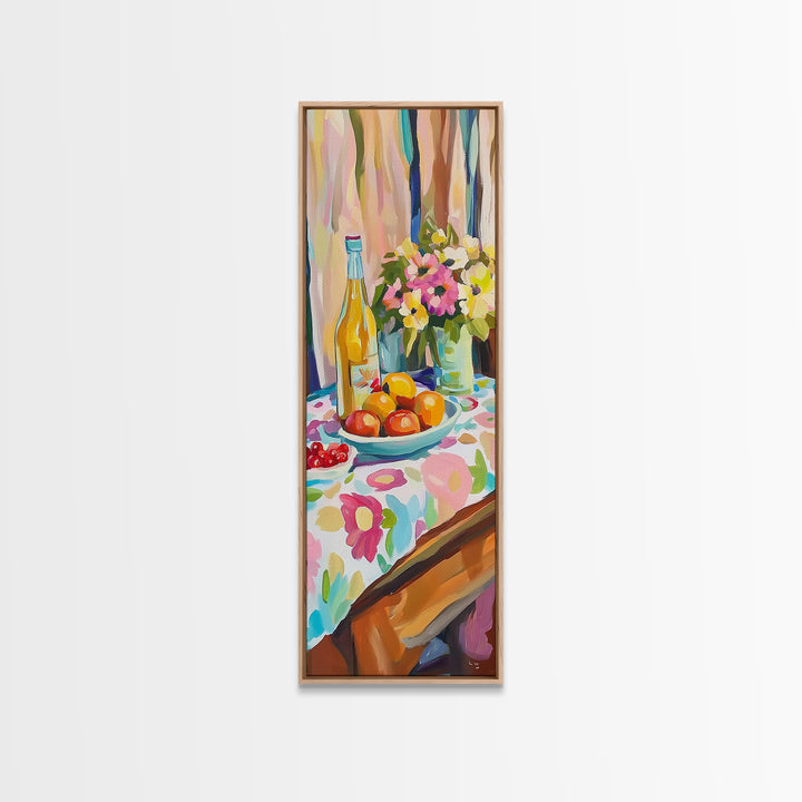Wine Bottle Fruit And Flowers Wall Art, Colorful Kitchen Decor, Dining Room Art Print, Still Life Painting, Housewarming Gift