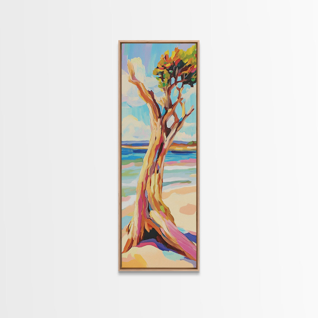 Twisted Driftwood Tree On Beach Wall Art, Coastal Landscape Print, Ocean Wall Decor, Nautical Home Decor, Living Room Art