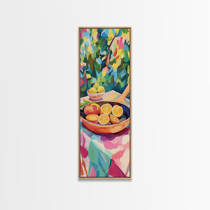 Fresh Citrus Slices In Copper Pan Canvas Print, Kitchen Wall Art, Lemon Decor, Mediterranean Food Art, Bright Dining Room Print
