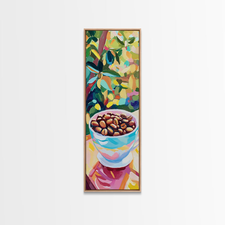 Coffee Beans In Blue Cup Canvas Print, Coffee Shop Wall Art, Cafe Decor, Kitchen Art, Gift For Coffee Lover, Cozy Decor Print
