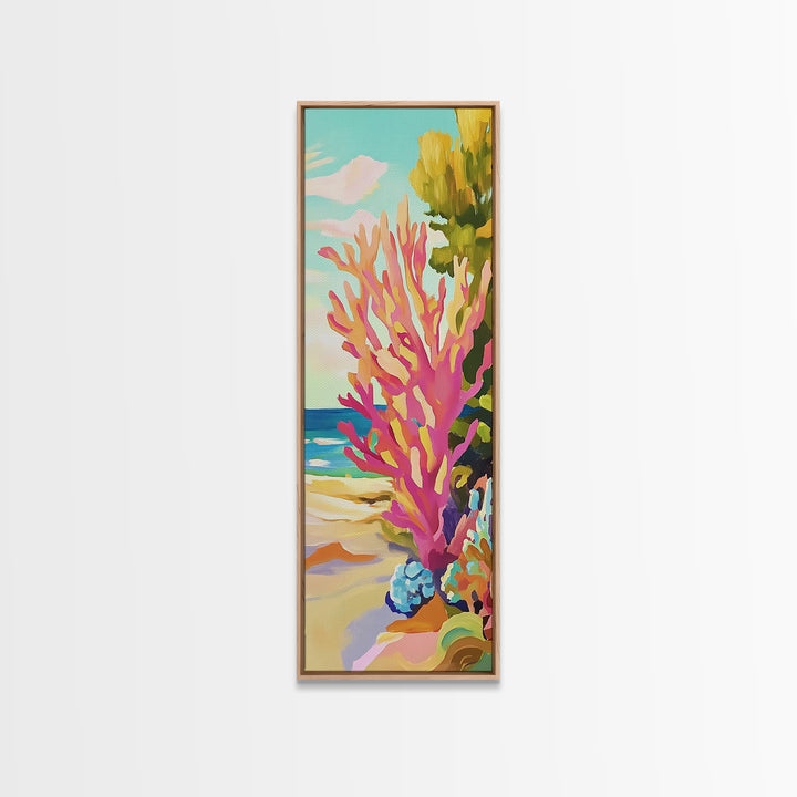 Pink Coral Reef By The Beach Canvas Print, Tropical Coastal Wall Art, Ocean Wall Decor, Bright Beach House Decor Gift For Her