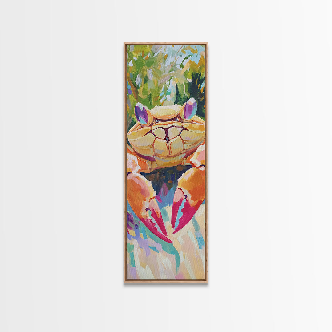 Bright Tropical Crab Portrait Canvas Print, Coastal Kitchen Wall Art, Nautical Beach House Decor, Sea Life Gift For Ocean Lovers