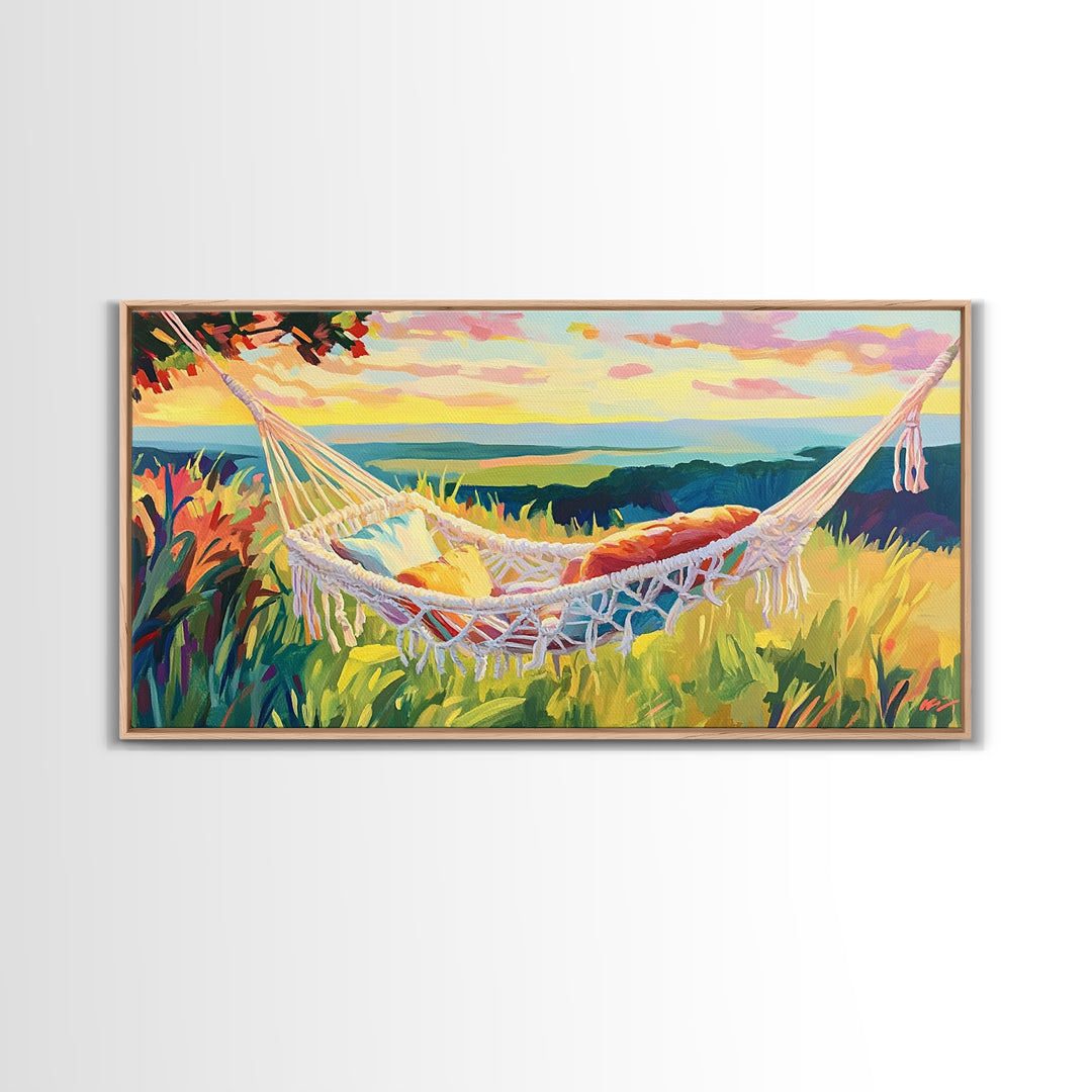 White Hammock By Coastal Meadow Wall Art, Beach House Decor, Relaxing Art Print, Summer Landscape, Above Bed Decor, Living Room Wall Decor