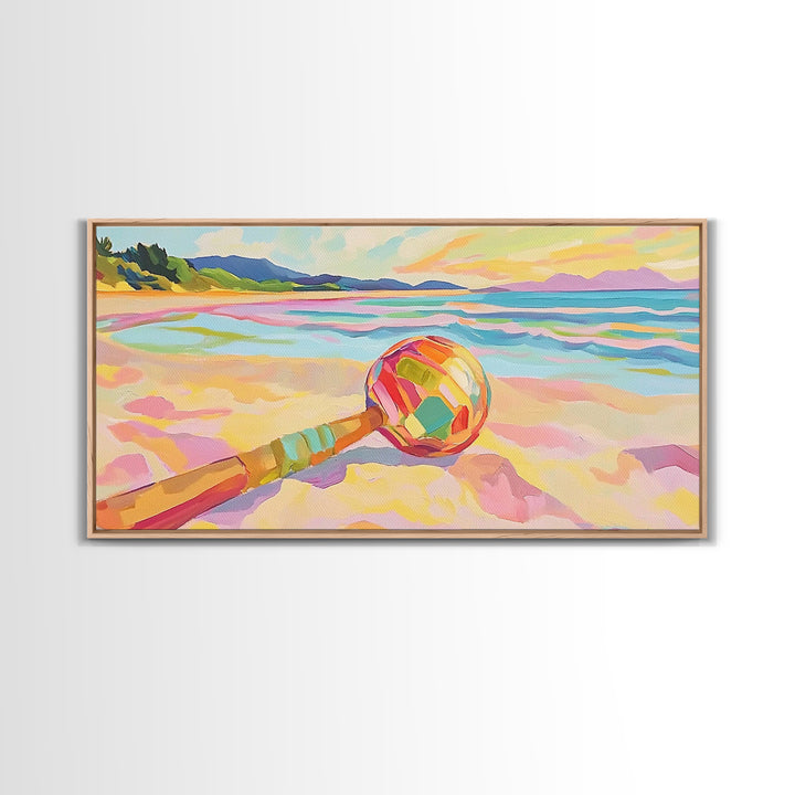 Colorful Paddle On Pastel Beach Wall Art, Coastal Wall Decor, Ocean Landscape Art, Summer Beach House Canvas Print Gift Idea