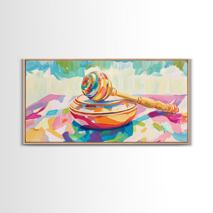 Rainbow Maraca On Painted Bowl Canvas Print, Colorful Music Room Wall Art, Whimsical Nursery Decor And Playroom Art Gift