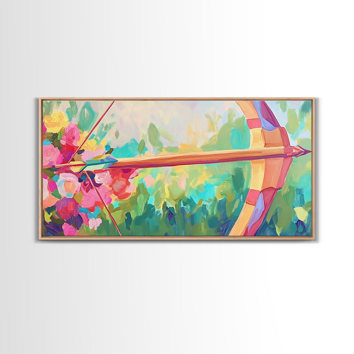 Floral Archery Bow And Arrow In Pastel Garden Wall Art, Whimsical Decor, Feminine Wall Art, Boho Wall Decor, Gift For Her